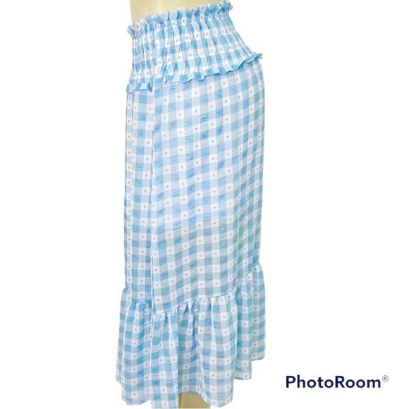 Top Shop Gingham smocked midi skirt NWOT size 4 - Picture 2 of 4